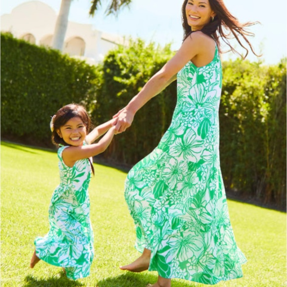 $298 NWT LILLY PULITZER BECCALYN HALTER MAXI DRESS SPEARMINT OVERSIZED KISS S - Picture 3 of 9